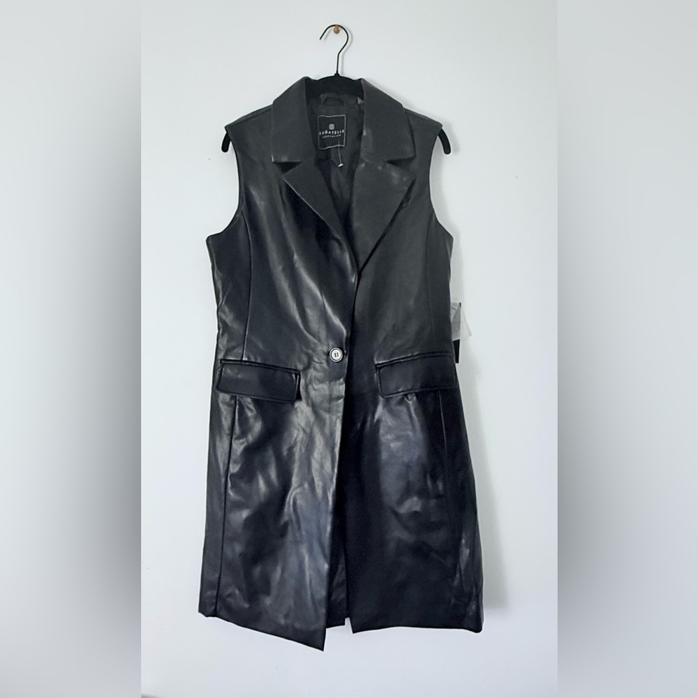Bagatelle Black Veagn Leather Longline Sleeveless Vest Sz M NWT